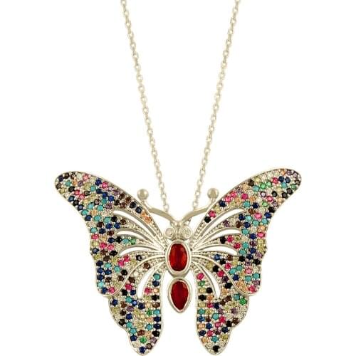 NEW Fashion Luxury Charm Butterfly Boho Styles Women Rainbow Necklace Art Design Woman 'S Necklace 925 Sterling Silver