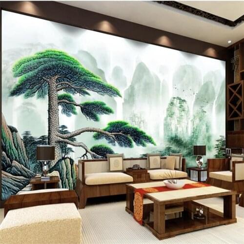 Wellyu Mountain stream clouds fog guest new Chinese style landscape turquoise wall custom large mural wallpaper