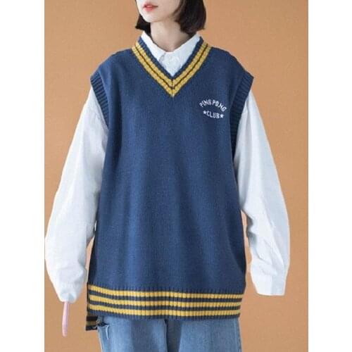 Autumn college V-neck knitted vest jacket loose sweater vest female student waistcoat vest vest