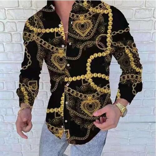 Autumn Mens Shirt 2021 New Fashion digital printing chemise Casual slim Lapel Print long sleeve Shirt Men Top Blouse