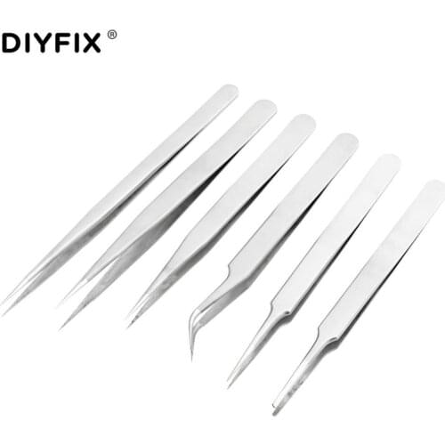 DIYFIX Eyebrow Tweezers False Eyelash Extension Tool Stainless Steel Sandblasting Forceps Polishing Elbow Straight Tips Tweezers