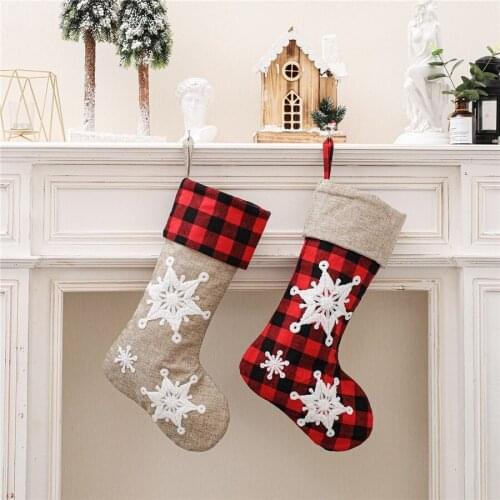 Christmas Stockings Socks with Snowflake Plaid Xmas Candy Gift Bag Fireplace Xmas Tree Decoration New Year Decor 2022 Navidad