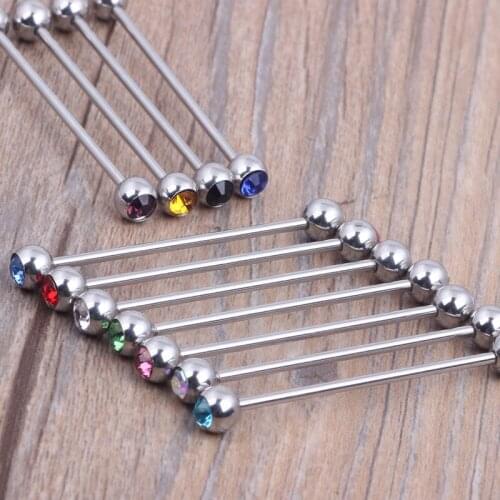 Double gem industrial barbell earring 38mm long mix 10 color 50pcs/lot stainless steel body Jewelry Barbell Piercing ear