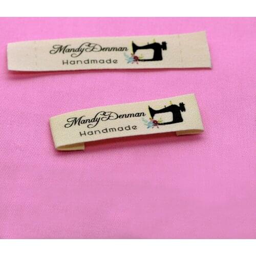 Sewing labels / Custom brand labels, Clothing Labels, Sewing Machine, Fabric 100% cotton, Custom text (FR020)