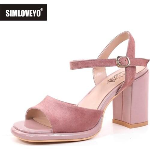 SIMLOVEYO New Brand Women Summer Sandals Square High Heels Yellow Pink Dress Party Casual Shoes Woman Gladiator Sandals