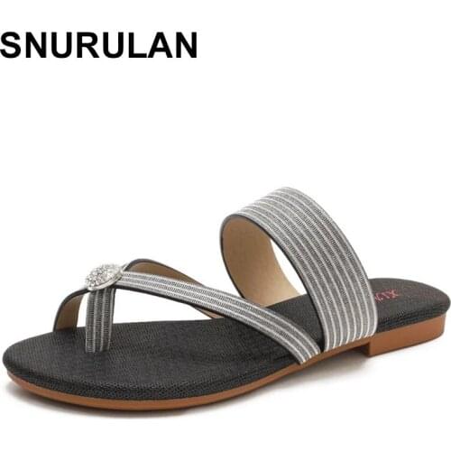 SNURULANNew Summer Female Slippers sandals Shoes For Women Rhinestone Open Toe Flip Flops Outdoor Casual Women Flat Beach Slides