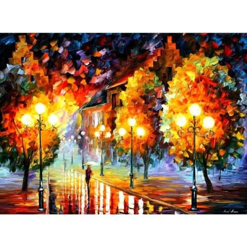 Modern art landscape rain in the night city palette knife oil painting High quality Hand painted home decor