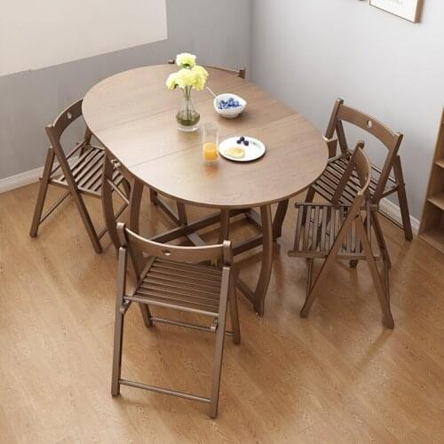 Transformable table telescopic circular folding small family dining room family dining table and chair combination shrink table