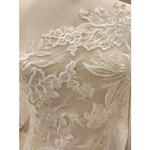 Bridal gown wedding dress fabric beads embroidery tulle lace French mesh Lace Fabric ladies skirt evening dress Sell by Yard
