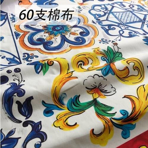 100% natural cotton blue and white porcelain printing high-definition pure cotton garment fabric home hand sewing material