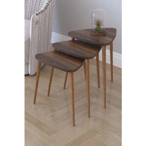 Retro 3 pcs Triangle Zigon Coffee Table Serving Stand Decorative Coffee Table-Walnut