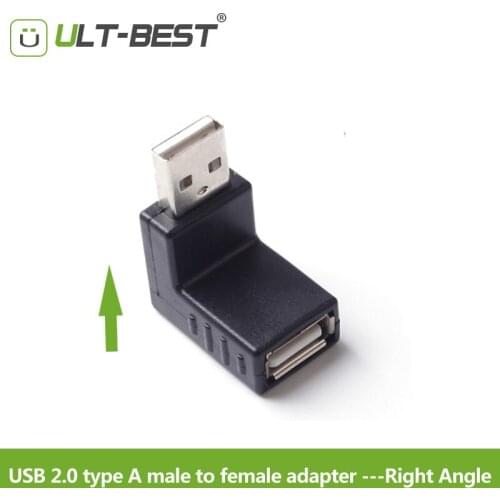 ULT-Best 90 degree USB 2.0 A male to female Angled Adapter USB 2.0 AM/AF Connector for laptop PC Computer Black