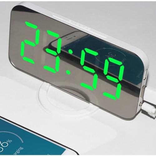 Mirror Alarm Clock Snooze LED Digital Alarm Clocks LED for Bedroom Backlight Phone Charging Electronic Hanging/Table Clocks Gift