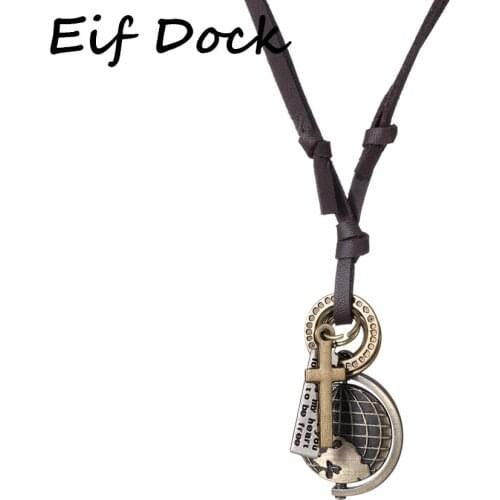 Vintage Rotatable Globe Pendant Punk Women Jewelry Statement Necklaces & Pendants kolye Long Leather Necklace collier femme