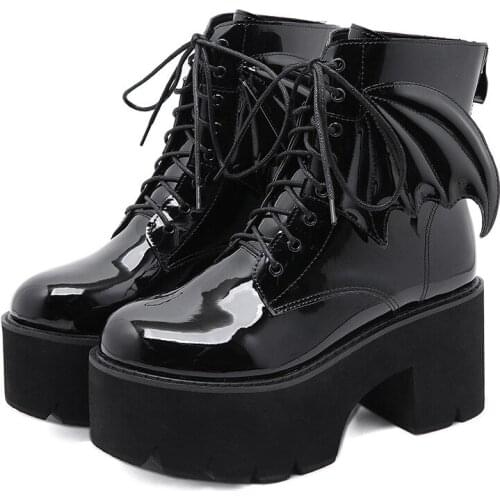 Dropshipping 2021 Women Ankle Boots Gothic Platform Punk Winter Martin Black High Heels Sexy Ladies Shoes Plus Size 41 42 43