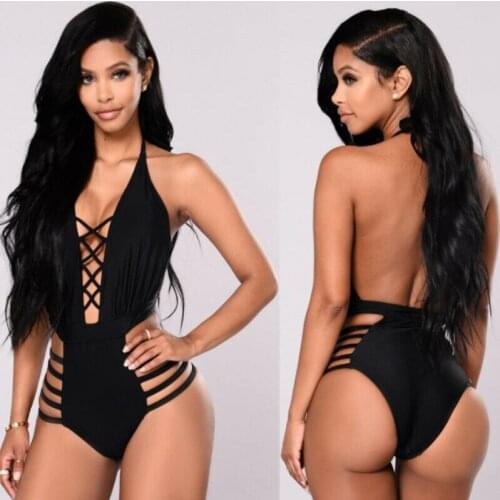 Sexy Black Women One Piece Summer Push Up Bikini Bandage Monokini Swimsuit Swimwear Bathing Suit Cross Up Swimsuit Mujer