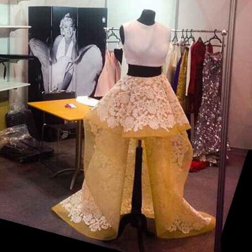 Vestido de Festa 2 Pieces High Low Prom gown Lace White and Champagne Vestido Renda Robe de Soiree Mother of the Bride Dresses