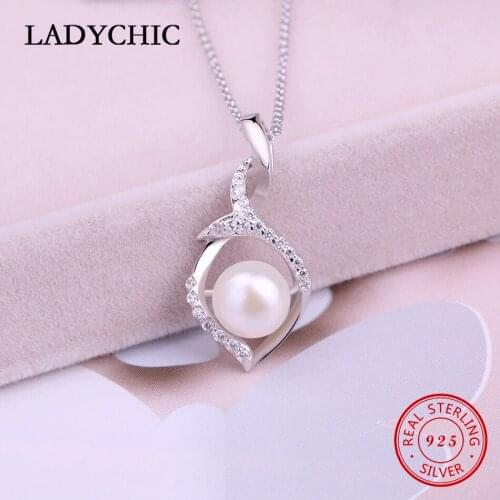 LADYCHIC Genuine Freshwater Pearl Pendants Pure Smooth 925 Sterling Silver Necklace for Women Girl Natural Pearl Jewelry LNS1015