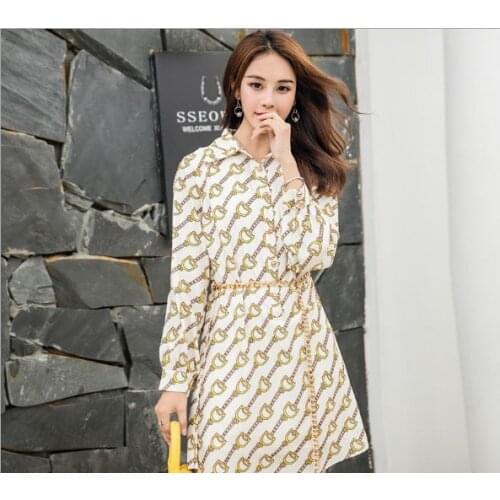 Obrix Sweet Summer Light Female Dress Square Collar Full Sleeve Chains Pattern Chain Belt A-Line Dress For Women
