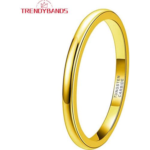 2MM Gold Tungsten Carbide Rings Wedding Band For Women Domed High Polished Shiny Comfort Fit