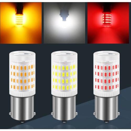10PCS 1156 P21W PY21W 1157 BAY15D LED Canbus Car Bulb Turn Signal Amber Light 3014-80smd With Lens Indicator Auto Lamp DC12-24V