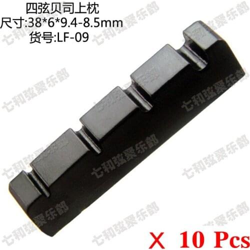 10 Pcs Black Plastic 4 String Electric Bass Guitar Nuts 38 x 6 x 9.4-8.5mm (LF-09-BK-10)
