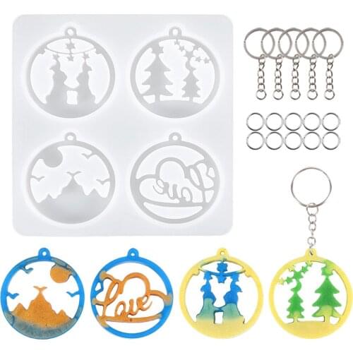 16Pcs Christmas Pendant Casting Silicone Mold Tools Set with Key Rings DIY Lovers Gift Keychain Necklace Jewelry Craft Making