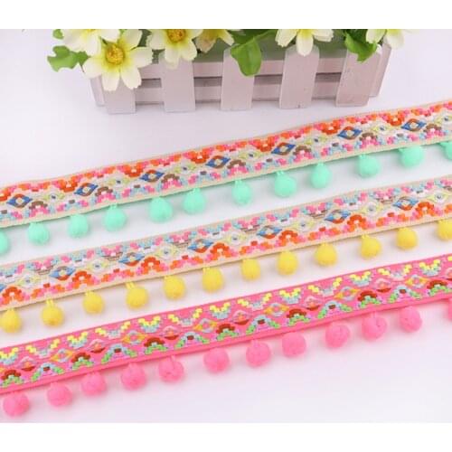 2yards Colored Ribbon Ball Fringed Lace Pompom Style Clothing Home Textile Lace Ribbon DIY Sewing Decoration Crafts