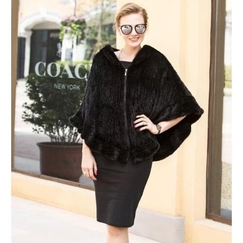2020 Winter lady fashion poncho capable ,real mink hair hand knitted real fur stole for women