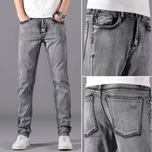 2021 Brand Smoke Gray Color Mens Jeans Jeans Cotton Plus Size 28-40 Men thin Long Pants Trousers m Designer Jeans Men Straight