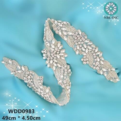 30PCS) Wedding dress bridal beaded silver crystal rhinestone appliques iron on for wedding dresses belt WDD0983