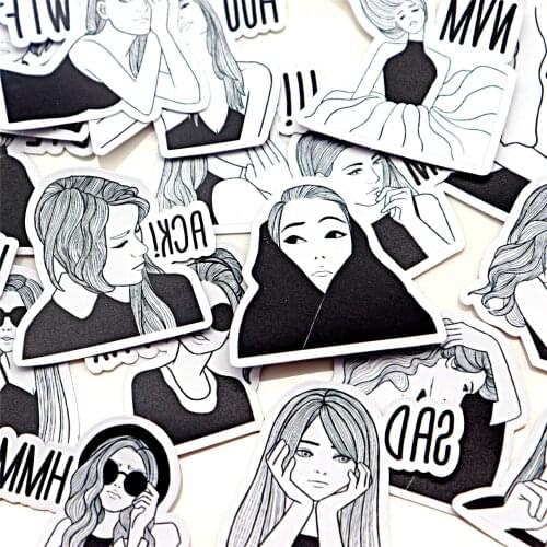 40pcs Creative Cute Self-made Black and white fashion girl Scrapbooking Stickers /Decorative Sticker /DIY Craft Photo Albums