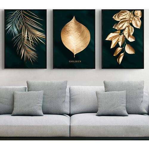 HD Abstract Golden Plant Leaves Picture Wall Poster Modern Style Canvas Print Painting Art Aisle Living Room Unique Decoration