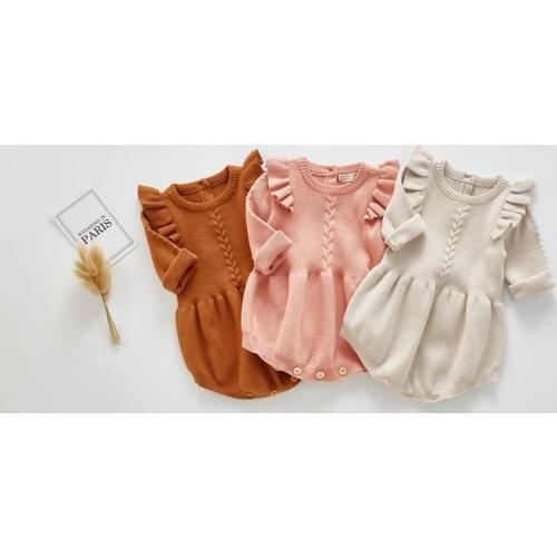 PUDCOCO Infant Baby Toddler Girls One-Piece Ruffle Sweater Romper Playsuit Cotton Cap Sleeves Jumpsuit 0-3Y