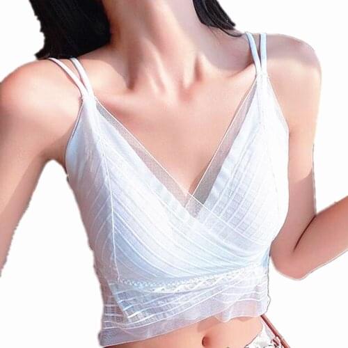 Womens Sexy Sling Breast Wrap Chest Lace Velcro Underwear Camisole Vest Thin Beautiful Back Adjustable Easy Wear Top