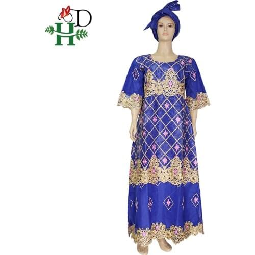 H&D 2020 South African Clothes Blue Lace Dress For Women Bazin Riche Maxi Dresses Nigerian Wedding Party Foulard Africain Femme