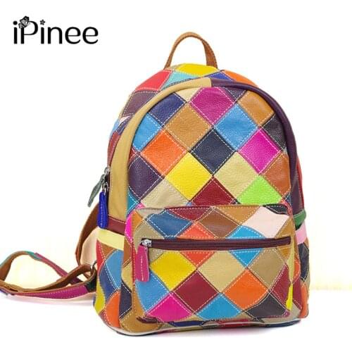 IPinee Fashion Genuine Leather Backpack Women Bags Preppy Style Backpack Girls School Bags Womens Back Pack