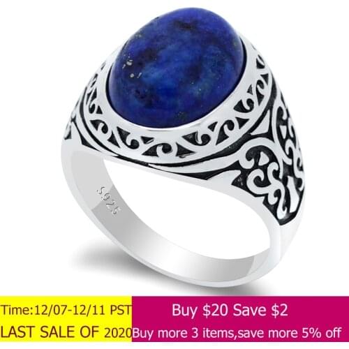 Real Pure 925 Sterling Silver Rings Natural Lapis Stone Seahorse Claw Shield Exquisite Wedding/Party Ring Handcraft Fine Jewelry