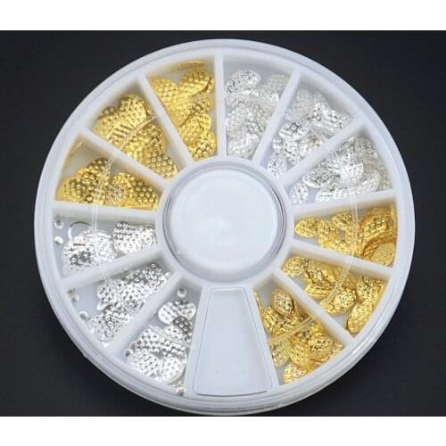 Nail Art Wheel Decoration Metal Flower Accessories Gold Silver Slice UV Gel 3D Tips Acrylic Jewelry DIY Design Manicure Tool Gem
