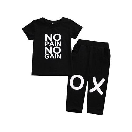 Fashion Letter Toddler Kids Baby Boy Outfits Clothes Sets No pain no gain Short Sleeve T-shirt Top+Long Pants 2pcs Hot