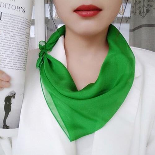 Korean Female Solid Color Thin Chiffon Small Square Scarf spring summer False Collar Neck Guard Silk Sunscreen Shawl Snood P71