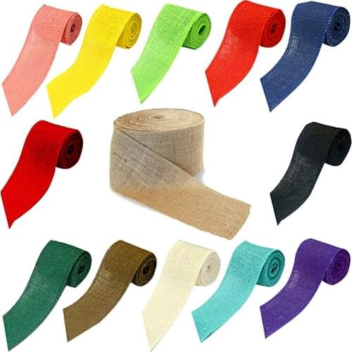 2m/roll 6cm Width Jute Burlap Ribbon Colorful Natural Hemp Ribbon Vintage Rustic Wedding Decor Ornament Party Crafts Decorative