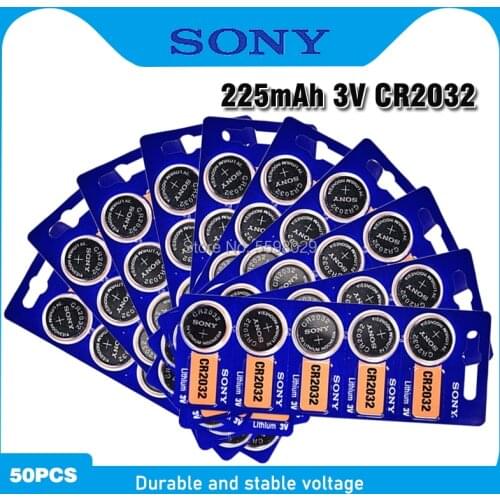 50PC SONY Original CR2032 battery 3V Lithium Batteries BR2032 DL2032 ECR2032 CR 2032 Button Coin Battery For Watch Calculator