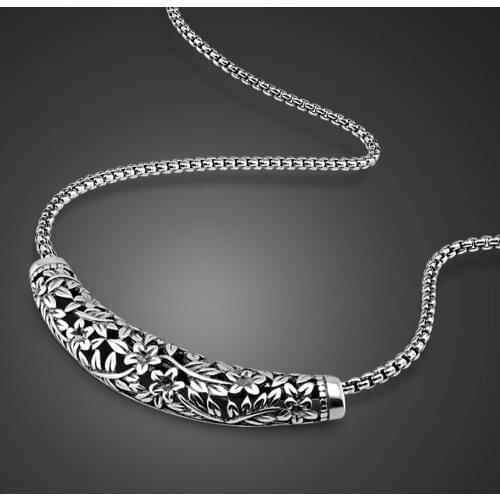 Fashion New Woman Black Tubular Pendant Necklace Men Trendy Simple 100% 925 Sterling Silver Chain Punk Hip Hop Jewelry Gift