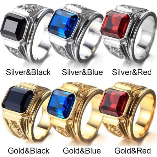 Fashion Vintage Blue Crystal Ring Hip Hop Punk Rock Gold Silver Dragon Ring for Men Women Vintage Wedding Engagement Rings