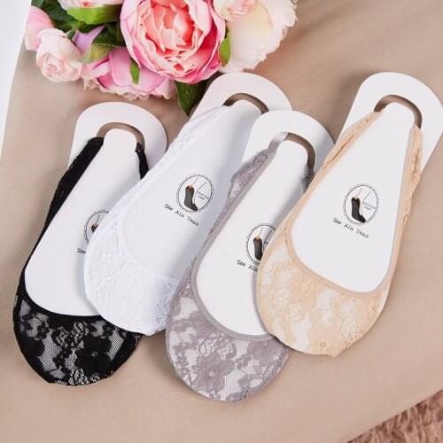 8pcs=4 pair/lot New Arrived Women High Heels Socks Fashion Lace Hollow Cotton Invisible Boat Socks Lady Anti-slip Sock