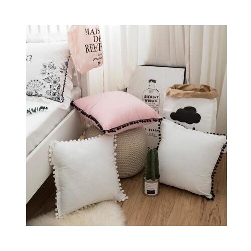 2017 New Kawaii Square Cushion Pillows For Home Garden Super Soft Pillow Cushion With Pom Pom Home Textile Almofadas Decoration