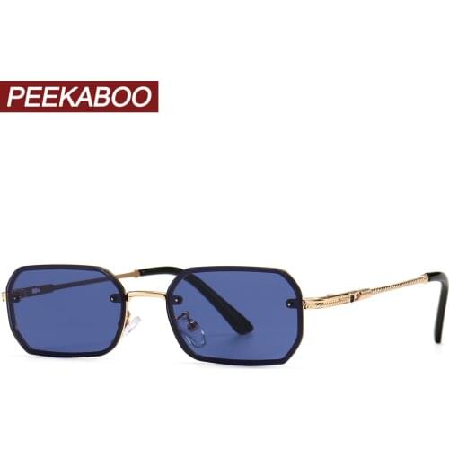 Peekaboo small rectangular sunglasses for men retro style gold metal glasses female blue brown 2021 birthday gift items uv400
