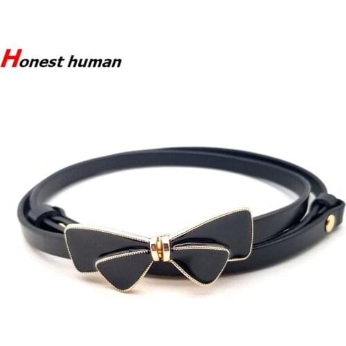 1cm Thin Genuine Real Leather Belts For Women Adjustable Bowknot Buckle Decorative Belt High Quality Luxury Dress Strap Bow riem