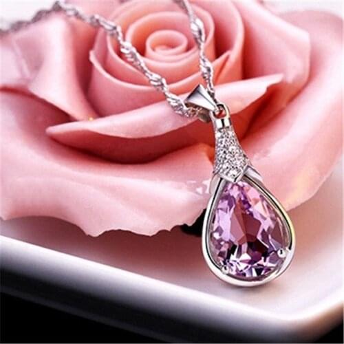 Romantic Necklace Womens Jewellery Gift Purple Crystal Pendant Chain